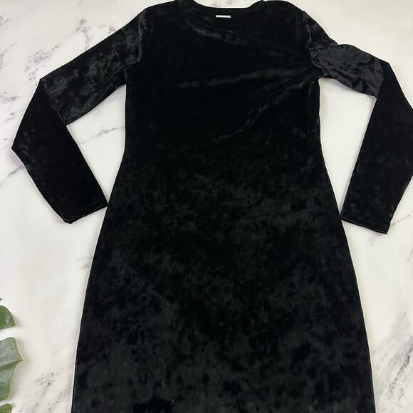 Michael Kors Womens Velvet Midi Dress Size M Black Long Sleeve Sheath Stretch - Picture 9 of 10
